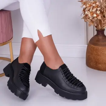 Pantofi dama casual piele ecologica Oxford Negri imagine