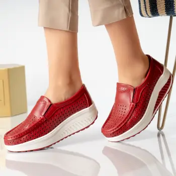 Pantofi dama casual rosi piele naturala flori imagine