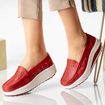 Pantofi dama casual rosi piele naturala perla imagine