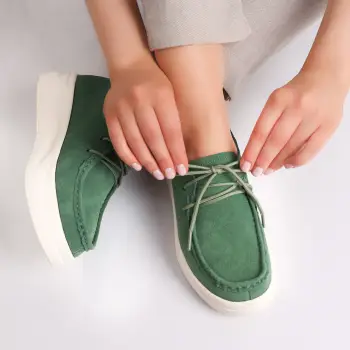 Pantofi dama casual Verzi din Piele Naturala Intoarsa Derina imagine