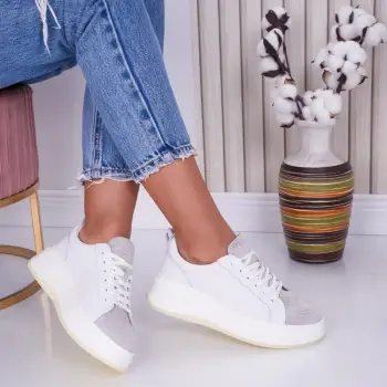 Pantofi dama casual White Silver din Piele Naturala Lizy imagine