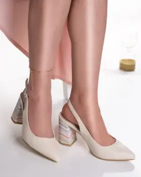 Pantofi dama crem piele ecologica roslin imagine