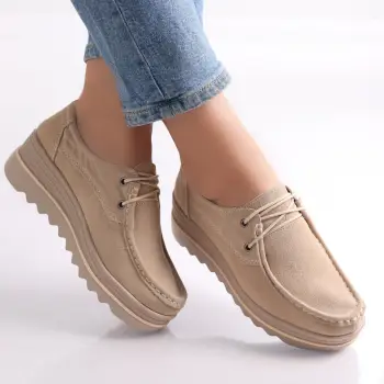 Pantofi dama cu platforma Bej din Piele Naturala Intoarsa Calvi imagine