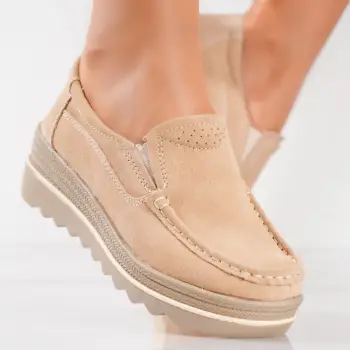 Pantofi dama cu platforma Bej din Piele Naturala Intoarsa khadye imagine