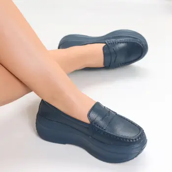 Pantofi dama cu platforma Bleumarin din Piele Naturala Alunsa imagine