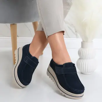 Pantofi dama cu platforma Bleumarin din Piele Naturala Intoarsa Anera imagine