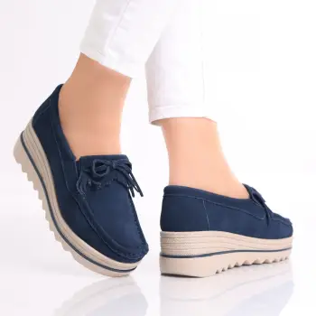 Pantofi dama cu platforma Bleumarin din Piele Naturala Intoarsa Asion imagine