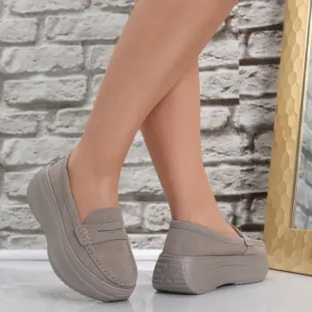Pantofi dama cu platforma Kaki din Piele Naturala intoarsa Alunsa imagine