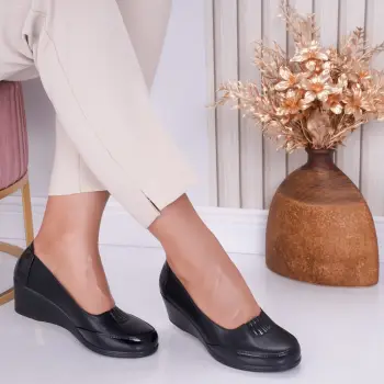 Pantofi dama cu platforma Negri din Piele Ecologica Esra imagine