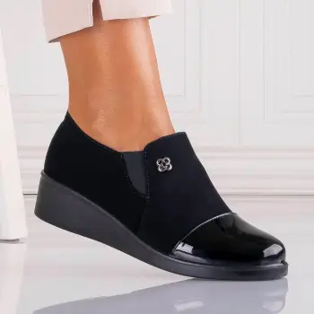 Pantofi dama cu platforma Negri din Piele Ecologica Intoarsa Adinca imagine