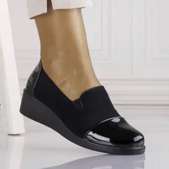 Pantofi dama cu platforma Negri din Piele Ecologica Intoarsa Eghima imagine