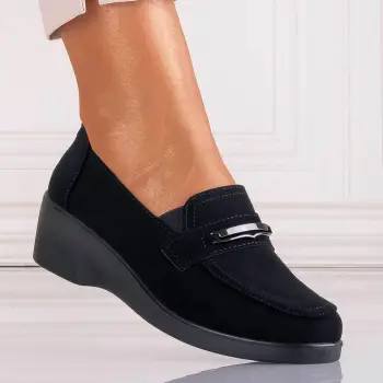 Pantofi dama cu platforma Negri din Piele Ecologica Intoarsa Gonzi imagine