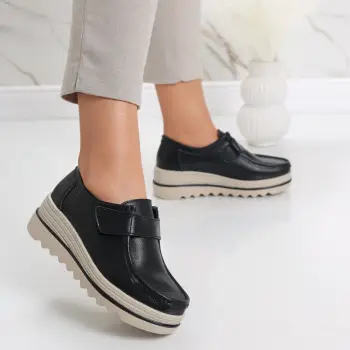 Pantofi dama cu platforma Negri din Piele Naturala Anera imagine