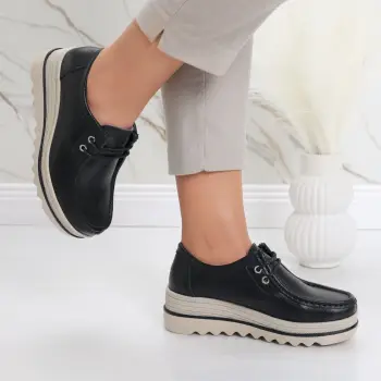 Pantofi dama cu platforma Negri din Piele Naturala Jasya imagine