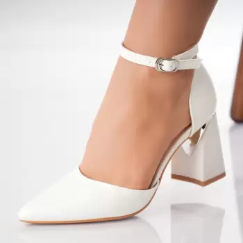 Pantofi dama cu toc Alb din Piele Ecologica Karen imagine