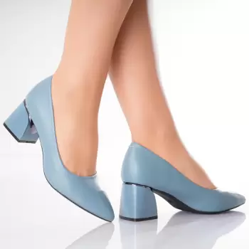 Pantofi dama cu toc Albastri din Piele Ecologica Nerina imagine