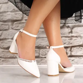 Pantofi dama cu toc Albi din Piele Ecologica Brinya imagine