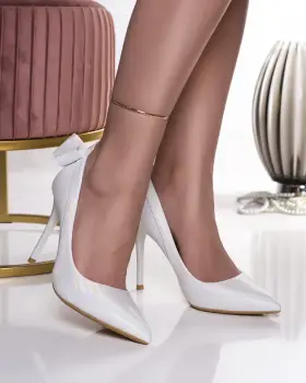 Pantofi dama cu toc albi din piele ecologica despina imagine