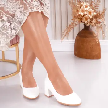 Pantofi dama cu toc Albi din Piele Ecologica Gonsi imagine