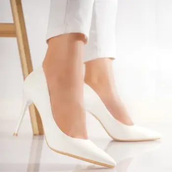 Pantofi dama cu toc Albi din Piele Ecologica Voca imagine