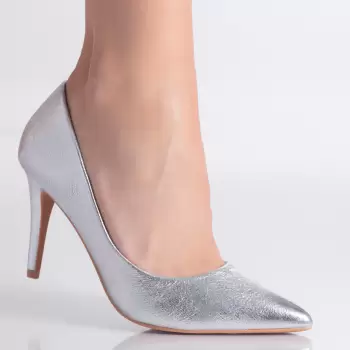 Pantofi dama cu toc Arginti din Piele Ecologica Selen imagine