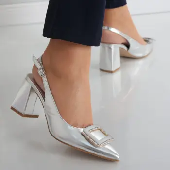 Pantofi dama cu toc Argintii din Piele Ecologica Naja imagine