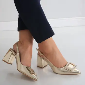 Pantofi dama cu toc Aurii din Piele Ecologica Naja imagine