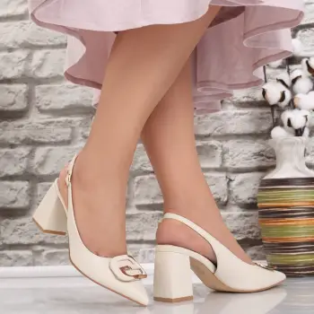 Pantofi dama cu toc Bej din Piele Ecologica Anji imagine