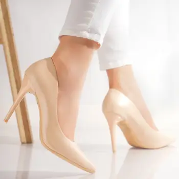 Pantofi dama cu toc Bej din Piele Ecologica Arnom imagine