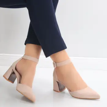 Pantofi dama cu toc Bej din Piele Ecologica Intoarsa Ananda imagine