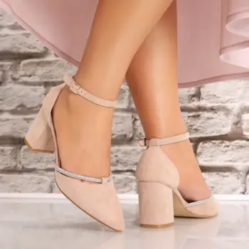 Pantofi dama cu toc Bej din Piele Ecologica Intoarsa Glorinda imagine