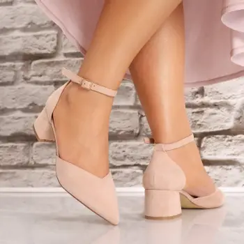 Pantofi dama cu toc Bej din Piele Ecologica Intoarsa Jaina imagine