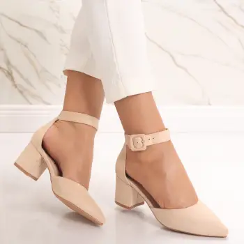 Pantofi dama cu toc Bej din Piele Ecologica Intoarsa Liunda imagine