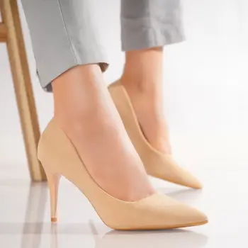 Pantofi dama cu toc Bej din Piele Ecologica Intoarsa Rumel imagine