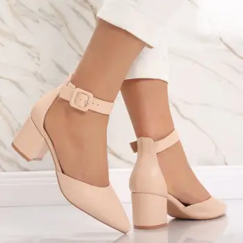 Pantofi dama cu toc Bej din Piele Ecologica Liunda imagine