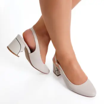 Pantofi dama cu toc Bej din Piele Ecologica Milena imagine