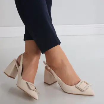 Pantofi dama cu toc Bej din Piele Ecologica Naja imagine