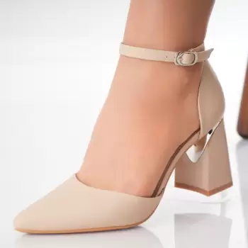 Pantofi dama cu toc Bej din Piele Ecologica Oriana imagine