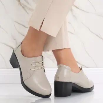 Pantofi dama cu toc Bej din Piele Naturala Krina imagine