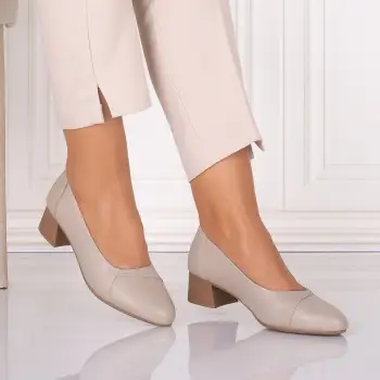Pantofi dama cu toc Bej din Piele Naturala Rimela imagine