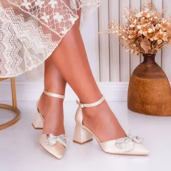 Pantofi dama cu toc Bej din Satin Enzo imagine