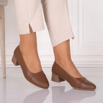 Pantofi dama cu toc Camel din Piele Naturala Rimela imagine