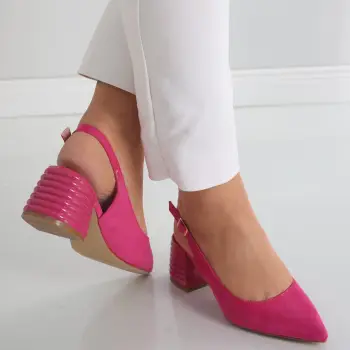 Pantofi dama cu toc Fucsia din Piele Ecologica Intoarsa Acalia imagine