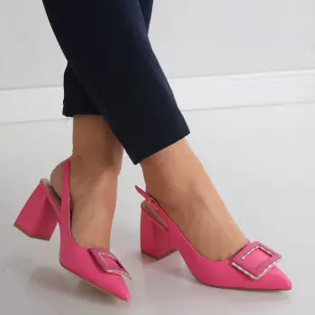 Pantofi dama cu toc Fucsia din Piele Ecologica Naja imagine