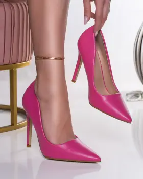 Pantofi dama cu toc fucsia din piele ecologica senna imagine