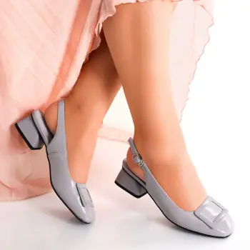 Pantofi dama cu toc Gri din Piele Naturala Lacuita Anezel imagine