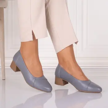 Pantofi dama cu toc Gri din Piele Naturala Rimela imagine