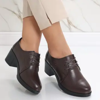 Pantofi dama cu toc Maro din Piele Naturala Krina imagine