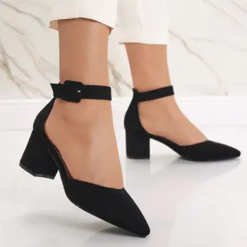 Pantofi dama cu toc Negre din Piele Ecologica Intoarsa Liunda imagine