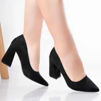 Pantofi dama cu toc Negri din Pieie Ecologica Intoarsa Seva imagine